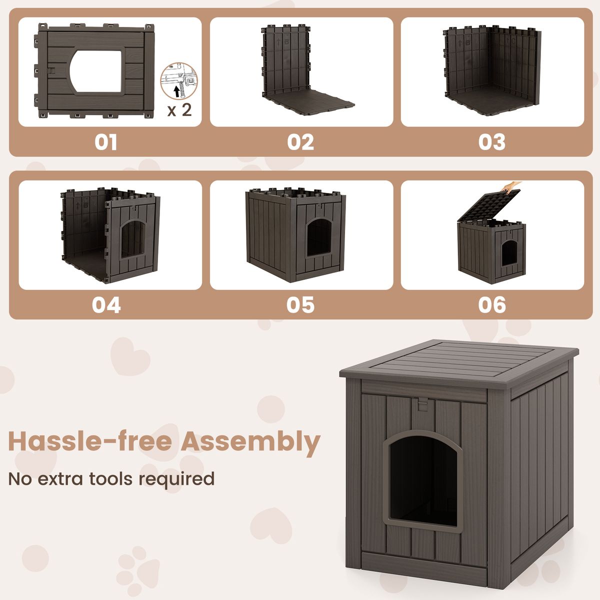 Maison pour chat Coast pour l'intérieur et l'extérieur - Meuble-litière dissimulé - Porte battante à l'avant - Noir et marron clair