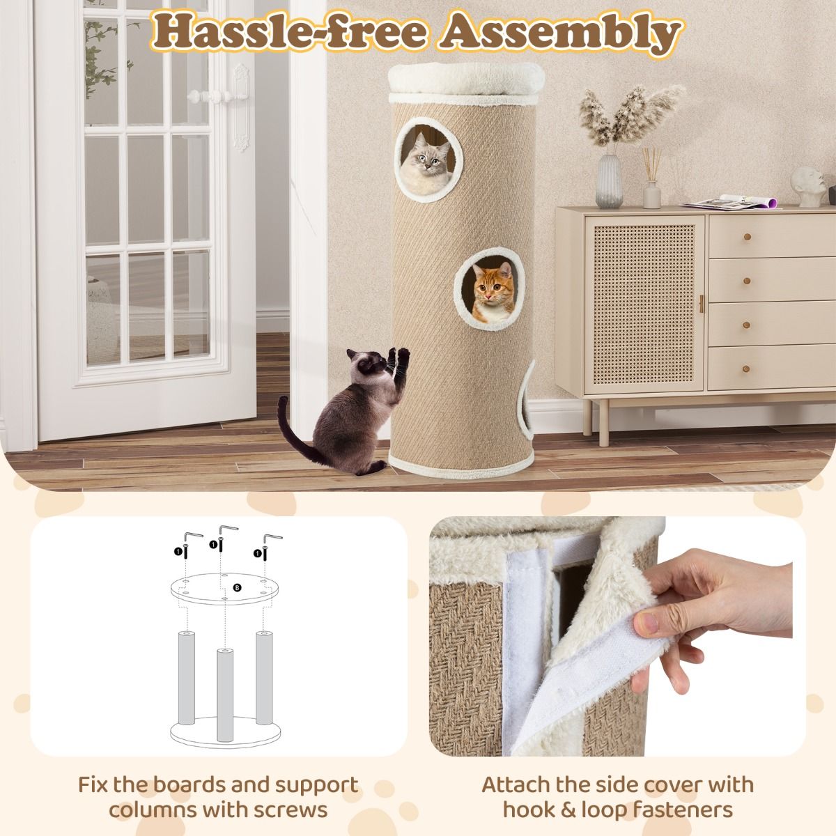 Maison pour chat Coast à quatre étages - Lit en peluche - Arbres à chat en sisal - Marron 43 x 43 x 113 cm