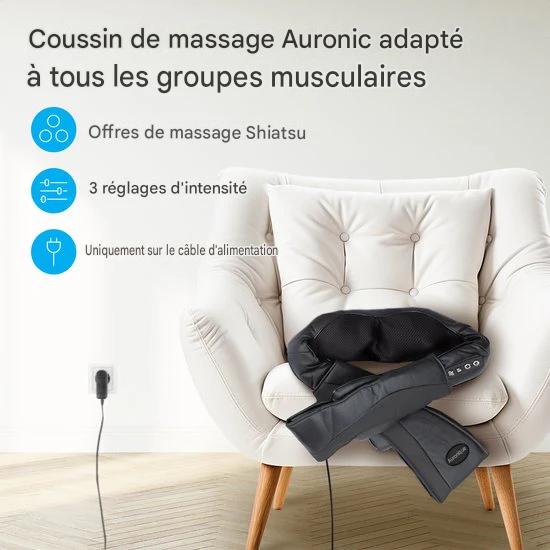Auronic Shiatsu Coussin de massage - Appareil de massage électrique pour la nuque - Appareils de massage - Appareil de massage pour la nuque et les épaules - Infrarouge - Noir