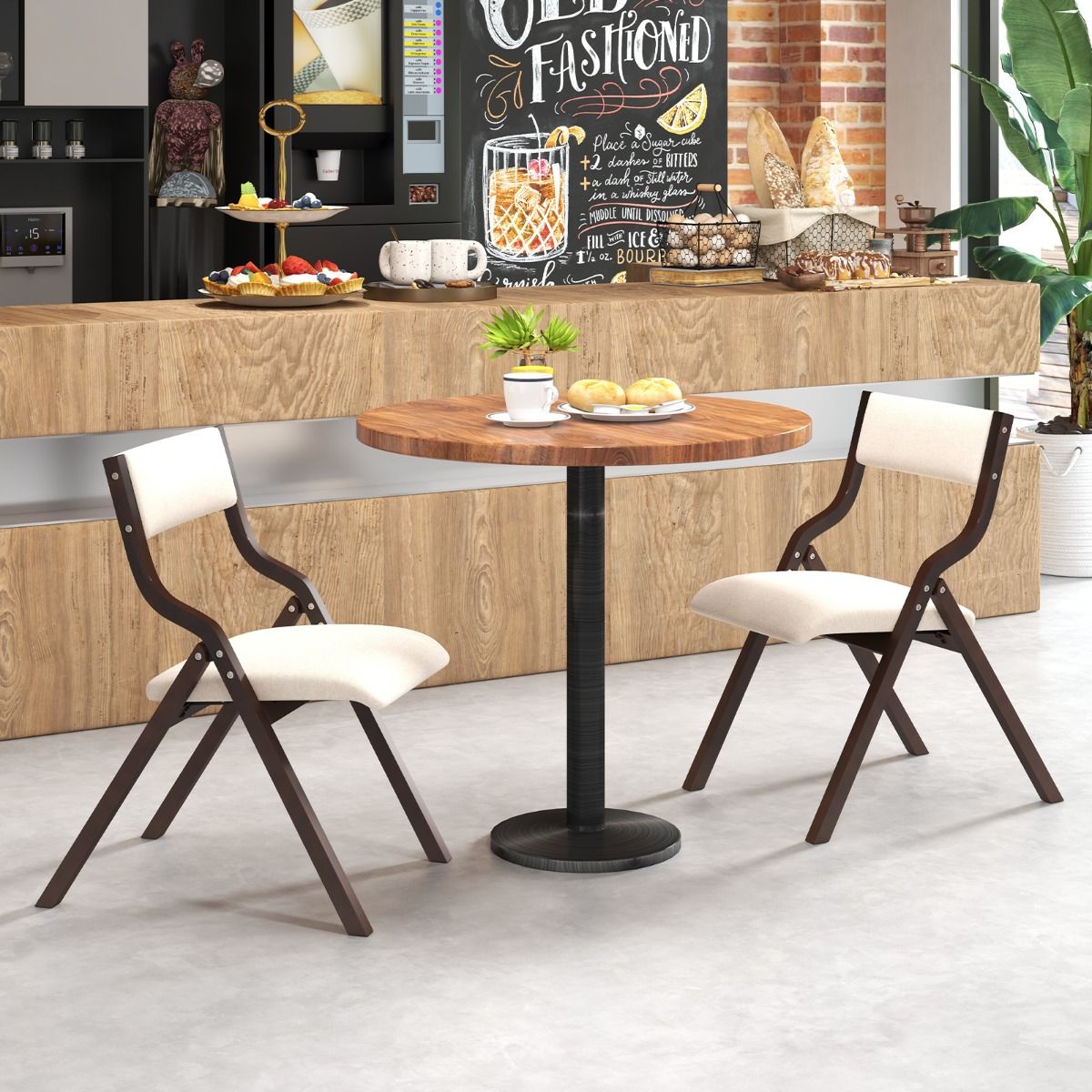 Lot de 2 chaises de salle à manger Coast - Pliantes - Structure en bois massif - Café et beige