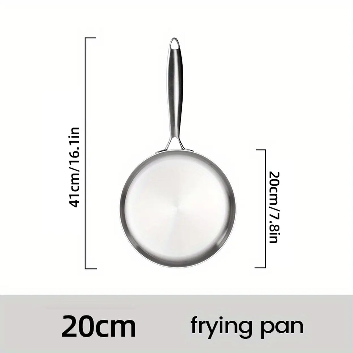 Poêle PURE COOK 304 en acier inoxydable à trois couches - 20 cm - compatible induction - sans couvercle