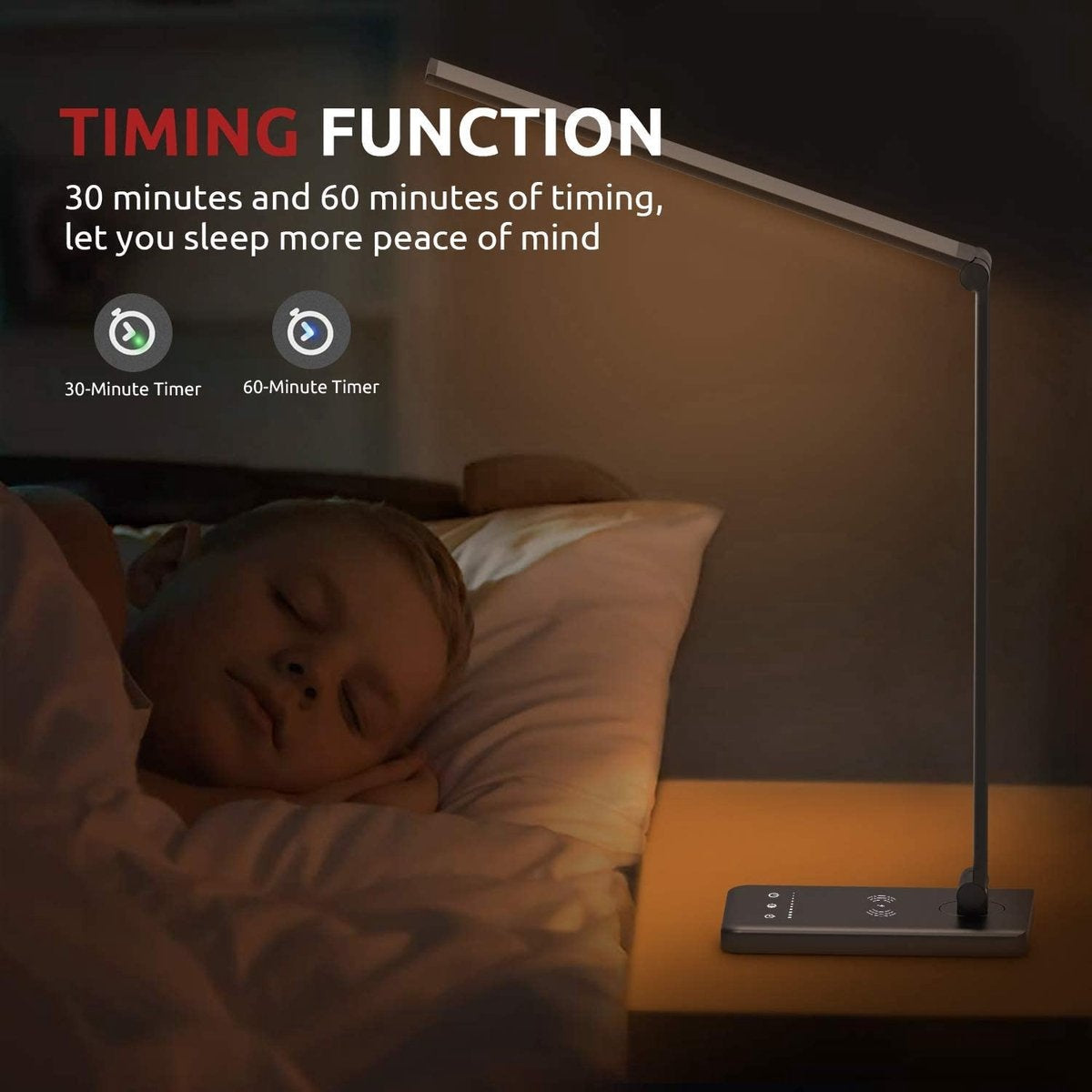 Fuegobird EK009 Lampe de bureau LED - Filaire - Chargement sans fil pour téléphone - Dimmable - Pliable - Smart Touch - Technologie Qi - Noir