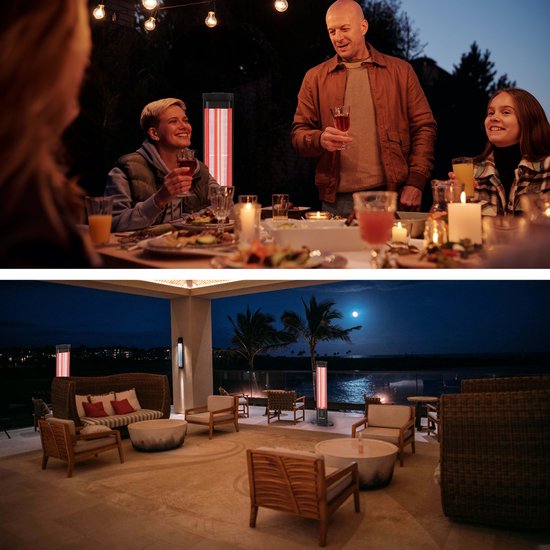 BRASQ Chauffe-terrasse électrique sur pied - 2000 watts - 3 niveaux de chaleur - avec télécommande et minuterie - Chauffage infrarouge - résistant aux éclaboussures - chauffage pour l'intérieur et l'extérieur - Noir