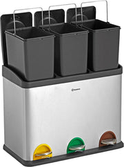 Poubelle de tri sélectif Homra STEPHS - 3 compartiments - 45L - acier inoxydable