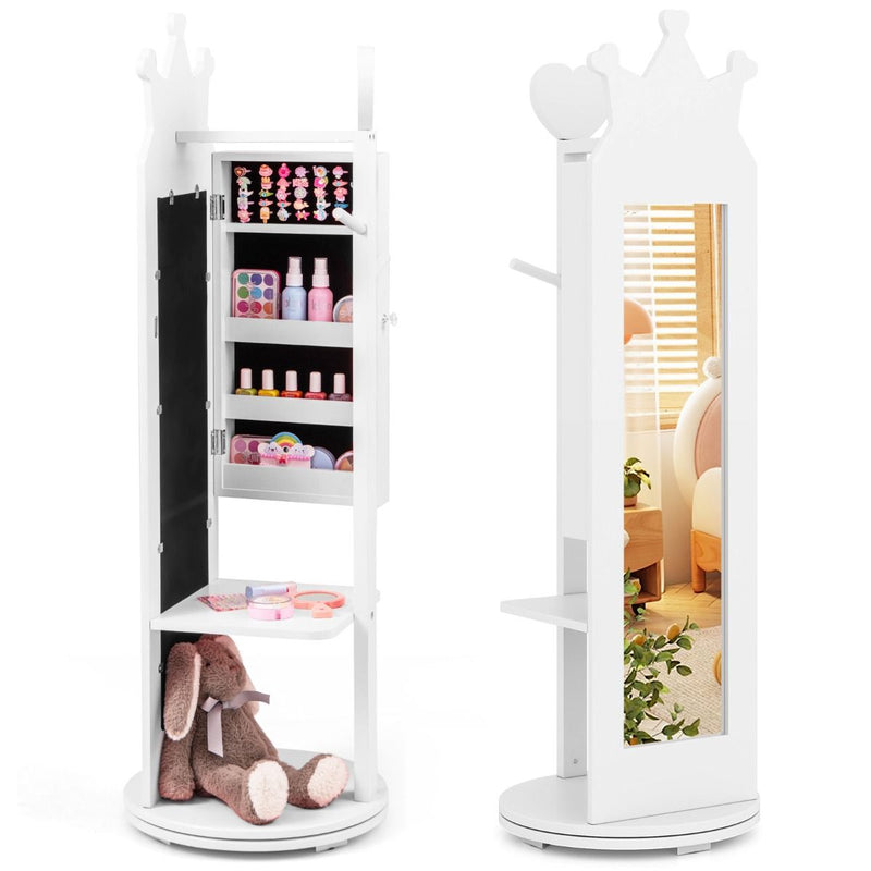Coast : armoire à bijoux pour enfants - miroir sur pied - pied pivotant - cintre et étagères - rose/blanc