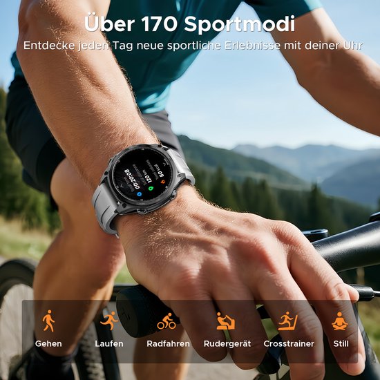 DOOGEE Anywise W1 Pro - Montre connectée de type militaire - Commande vocale par IA - 5 ATM - GPS double bande - Cartes hors ligne - 170 modes sportifs - Écran AMOLED de 1,43 pouce - Tracker d'activité - Appels entrants et sortants - Autonomie de 18 jours