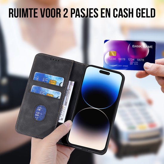 Étui Podec avec porte-cartes, compatible avec l'iPhone 12 Pro Max, étui noir pour téléphone - Étui « Bookcase » antichoc avec 1 protecteur d'écran - Étui portefeuille