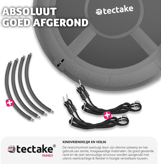 tectake® - Balançoire à litière - Capacité de charge du panier jusqu'à 300 kg - Balançoire pour enfants et adultes - Balançoire de jardin extérieur ou chaise suspendue intérieure - Jouets pour le jardin ou la chambre d'enfant - Ø 100 cm