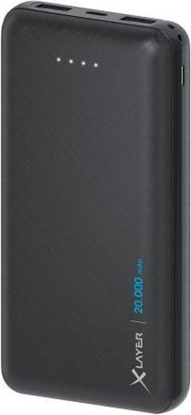 Xlayer Powerbank Micro Black - Batterie externe LiPo de 20 000 mAh - 2 ports USB - 1 entrée USB-C - noir