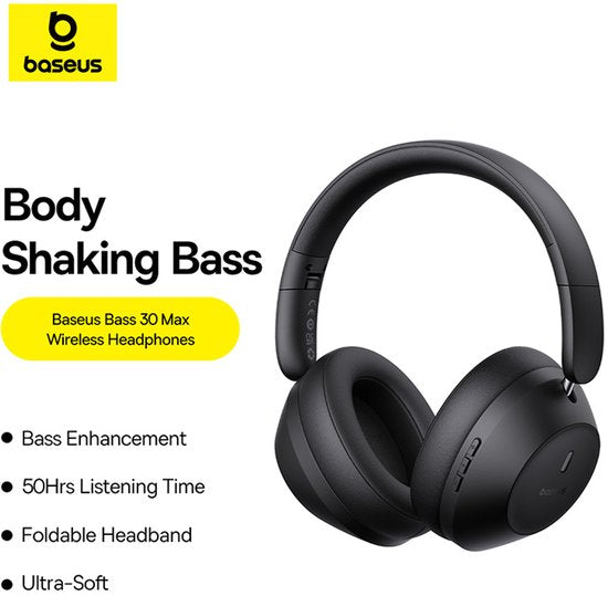 Casque Bluetooth Baseus Bass 30 Max, casque sans fil - Casque circum-auriculaire - 50 heures d'autonomie, Bluetooth 5.3, noir