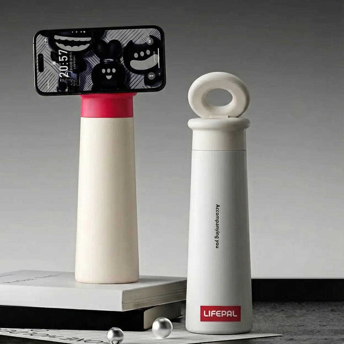 Gourde LIFEPAL BF25B571 avec support magnétique pour téléphone - 550 ml - blanche
