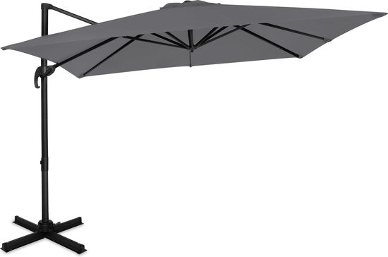 Parasol flottant Premium VONROC -  Pisogne 300x300cm - Base transversale et housse de protection incluses - Parasol carré - Rotation 360° - Inclinaison - Toile résistante aux UV - Gris