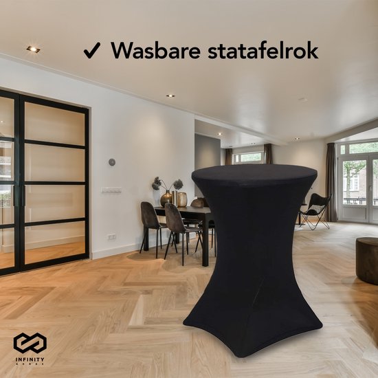 Infinity Goods 2x Stevige Statafel + 2x Zwarte Statafelrok - Partytafel - Robuust en Weersbestendig - Inklapbaar - 80cm x 110cm - Feest - Wit/Zwart
