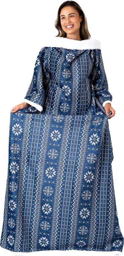 Cosas - Couverture à capuche - Plaid avec manches - Bleu - 180x130cm