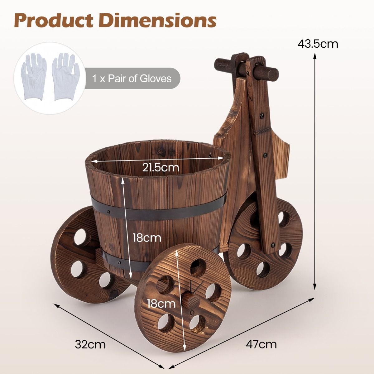 Jardinière Coast en bois à trois pieds - en forme de tonneau - avec trou de drainage - marron 47 x 32 x 43,5 cm