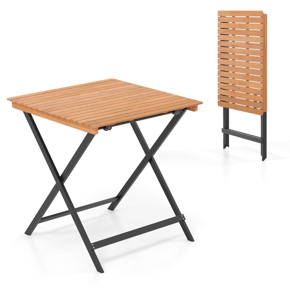 Table d'appoint pliable Coast - Structure en X - Bois d'acacia - Naturel et noir - 70 x 70 x 73 cm