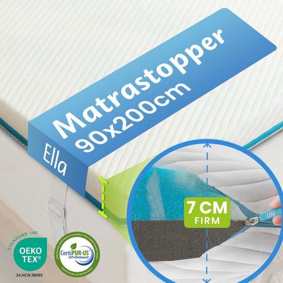 Surmatelas Ella Firm 90 x 200 cm - Surmatelas de 7 cm - Surmatelas en mousse à mémoire de forme imprégnée de gel et mousse Aircell - Dureté : ferme