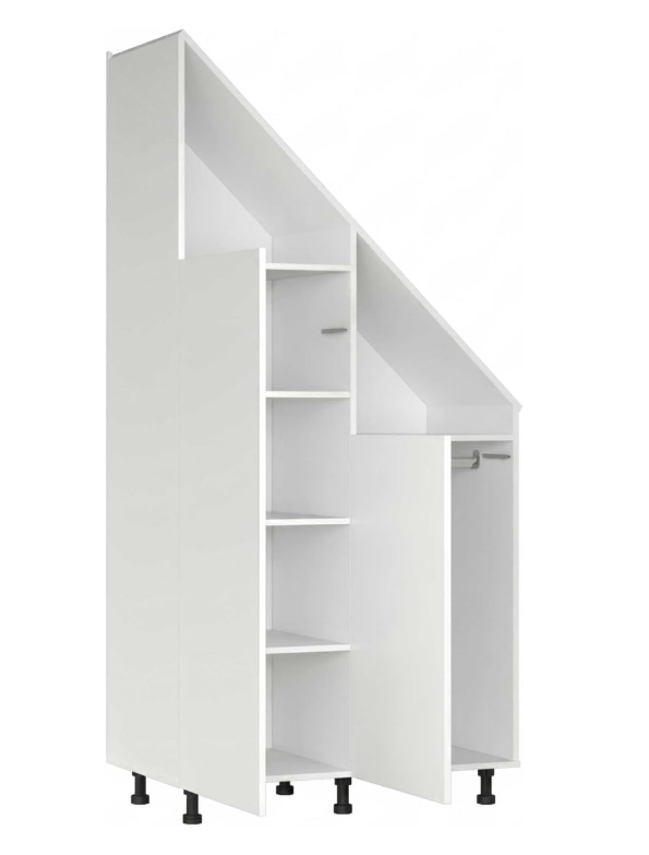 Armoire VDD pour mur en pente - 182 x 47 x 91 cm - Blanche - Portes coulissantes - 2 étagères - Tringle à vêtements