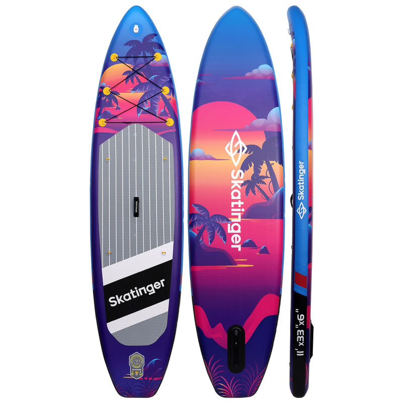 Planche de stand-up paddle SKATINGER Sunset 11 x 33 x 6 pouces - PVC - Double paroi - Jusqu'à 20 PSI