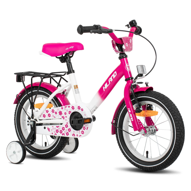 Vélo pour enfant Hiland Starry 12 pouces - Rose - avec roues d'appoint, 2 à 7 ans