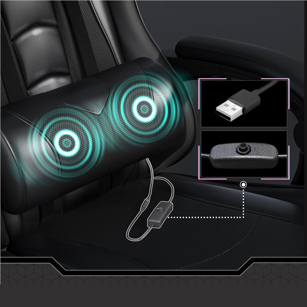 Fauteuil gaming Yaheetech avec fonction massage et repose-pieds - noir
