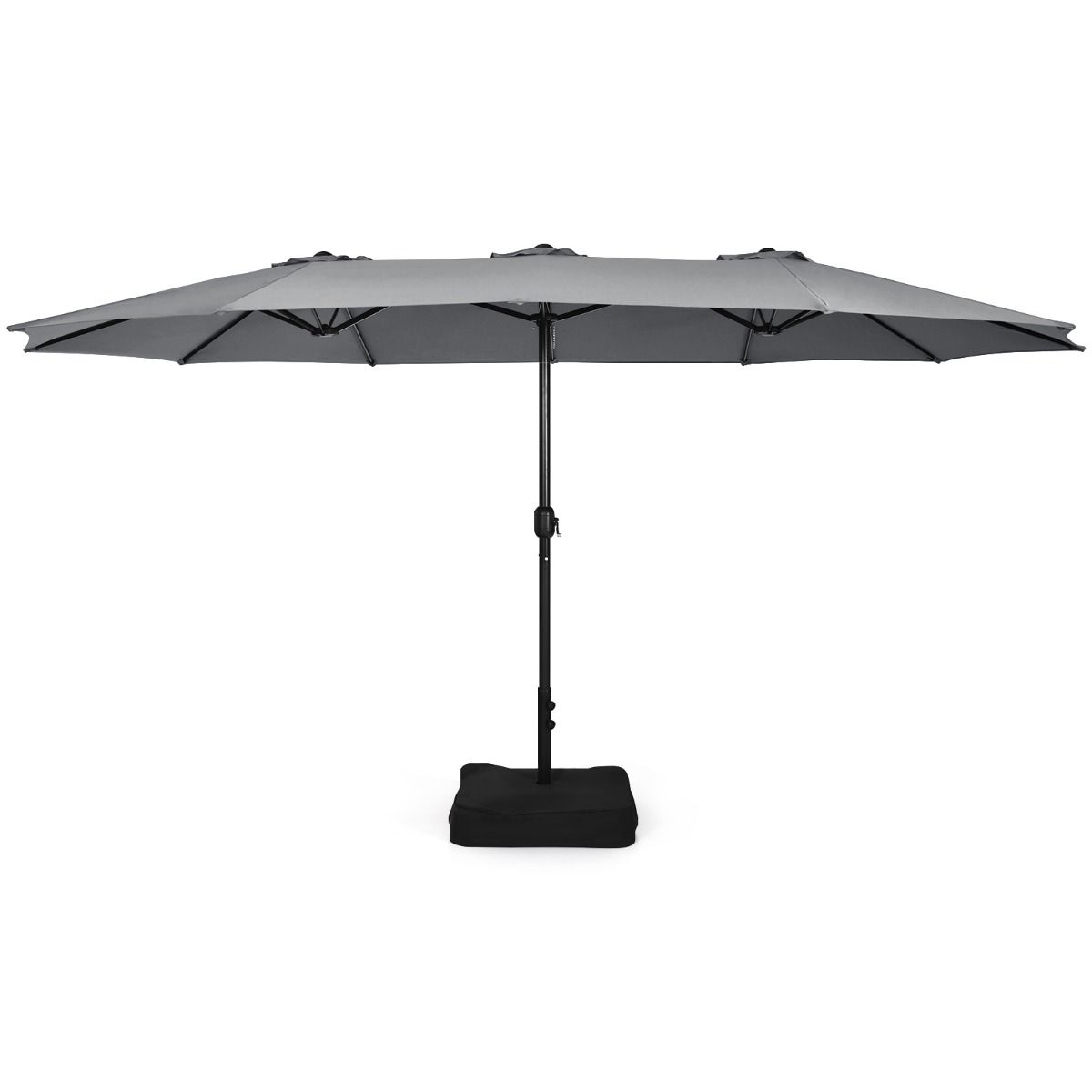 Parasol double Coast avec pied - surface d'ombre extra-large - mécanisme à manivelle - gris 451,5 x 264 cm