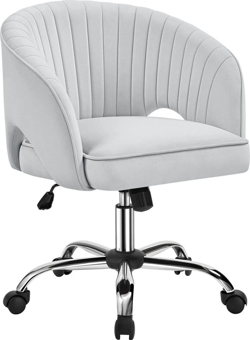 Yaheetech Fauteuil de bureau Fauteuil - 60 x 56,5 x 73-83 cm - avec rembourrage doux et velouté, hauteur d'assise réglable et fonction relaxante - pour le bureau et la salle de réception - polyester gris clair et métal