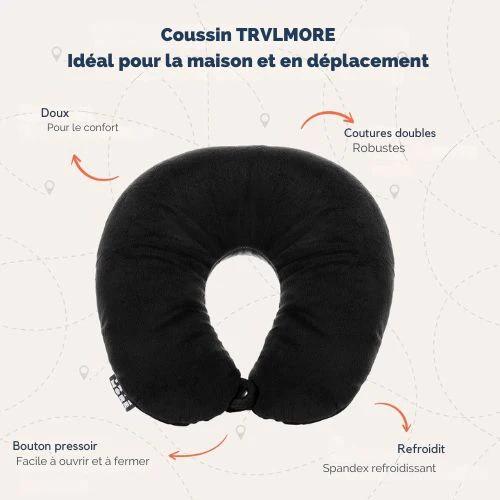 TRVLMORE Oreiller de voyage - Oreiller cervical en forme de U - Noir