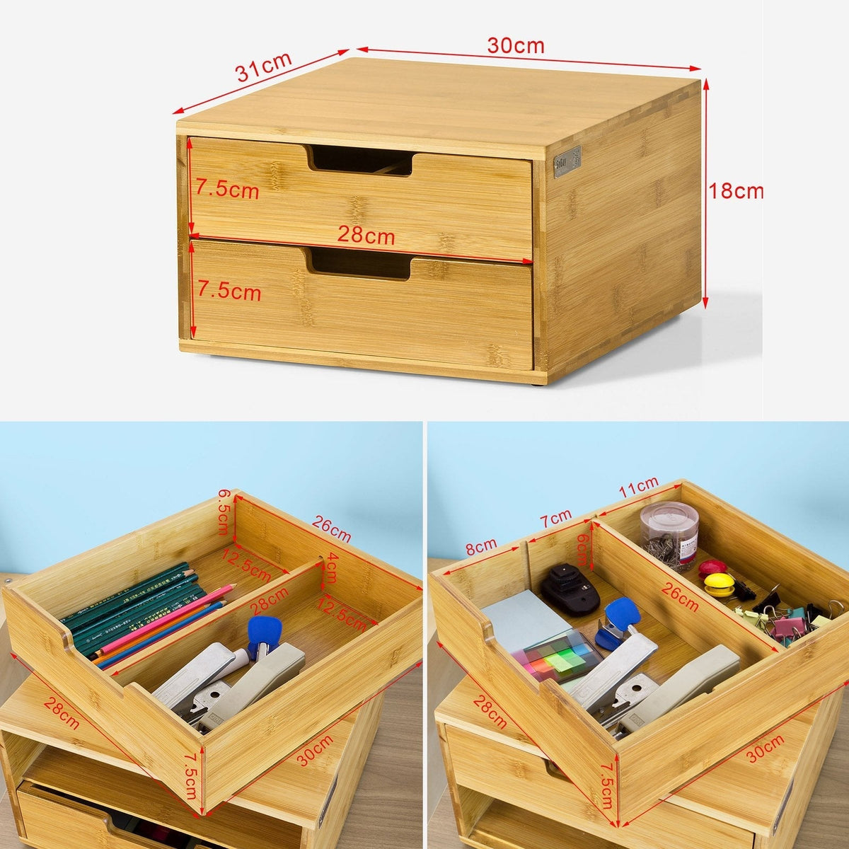 SoBuy Porte-capsules avec 2 tiroirs - Bambou - 30 x 18 x 31 cm