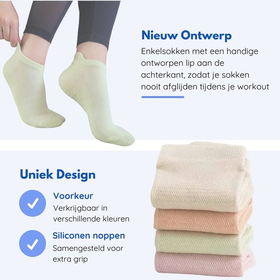Hilvard Chaussettes de Yoga - Chaussettes de Pilates - Chaussettes de cheville - 3 Paires - Lilas - Chaussettes antidérapantes - Taille unique