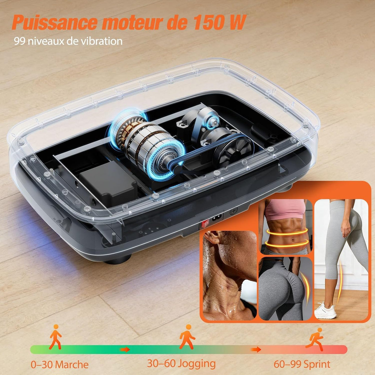 Plateforme vibrante DH FitLife – 99 niveaux de vitesse, Bluetooth, éclairage LED et bandes de résistance – Noir