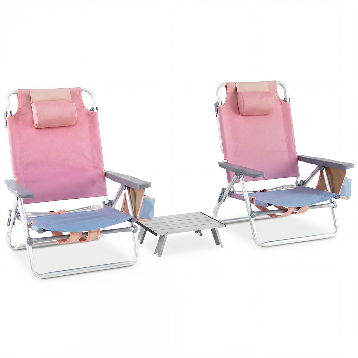 Ensemble de chaises et table de plage Coast - Réglables sur 5 positions - Pliables et légères - rose et violet