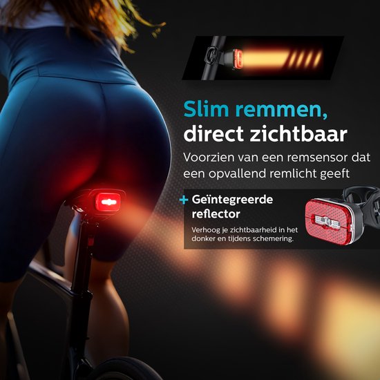 Inlustro Kit d'éclairage LED rechargeable pour vélo - Avec réduction de l'éblouissement et capteur de freinage - Éclairage pour vélo de route / cyclisme / VTT - Éclairage de vélo rouge et phare blanc - Éclairage avant Éclairage arrière Éclairage de vélo -