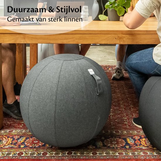 Backerz® Ballon d'assise pour le bureau et la maison 65 cm - Ballon de yoga haut de gamme - Ballons d'assise avec housse - Ballon ergonomique pour chaise de bureau - Lin anthracite