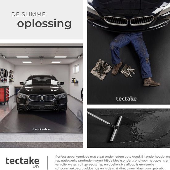 Tapis de garage tectake® - Tapis de sol - 550 x 240 cm - Antidérapant et imperméable - Livré avec une poignée télescopique, des patins velcro et des lingettes alcoolisées - Tapis écologique - Tapis d'atelier - Pour garage, moto et voiture