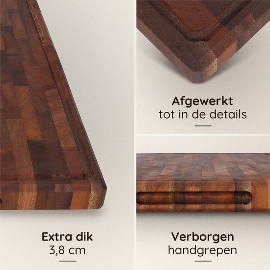 Deleca Walnut Copperwood Cutting Board - Double Sided with Juice Trench / Handles - Large and Thick Chopping Board - For Kitchen, Durable Cutting Boards, Serving Board, Cheese Board, Drinks Board, Tapas Board - Walnut Wood - Without Plastic - 51x38x3.8 cm