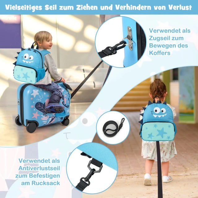 Coast - Ensemble de valises pour enfants - 4 en 1 - Roulettes - Sac à dos - Téléscopique - ABS - Bleu