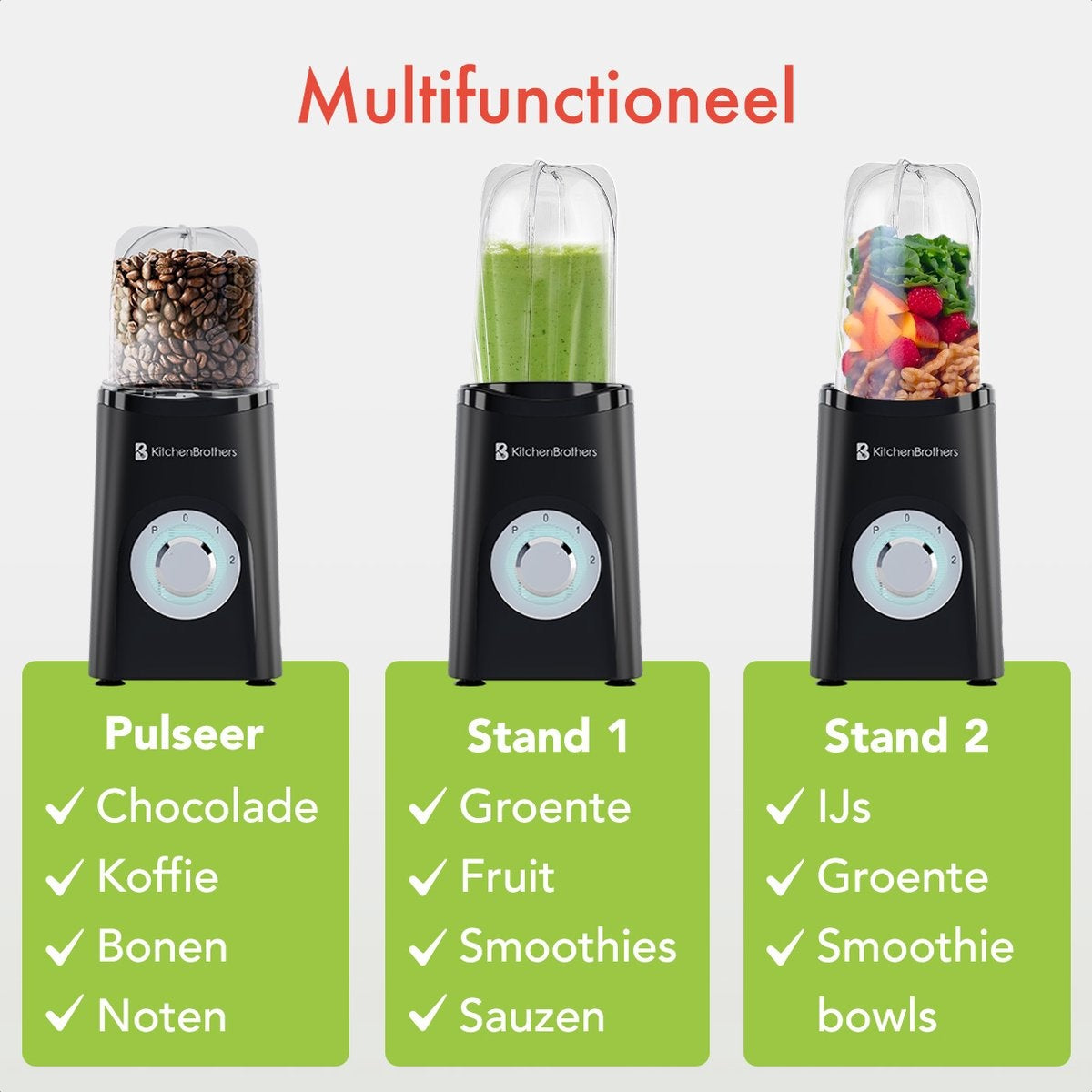 Blender - KitchenBrothers - 2-en-1 - 350 W - 4 tasses 600 ml/300 ml - Smoothie  - Mini Blender - Noir