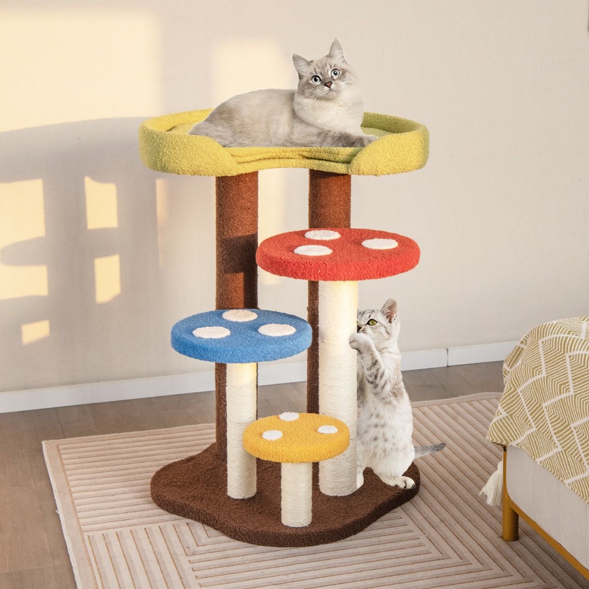 Arbre à chat Coast - 5 étages - 3 poteaux en sisal - motif champignon - 60 x 65 x 94 cm