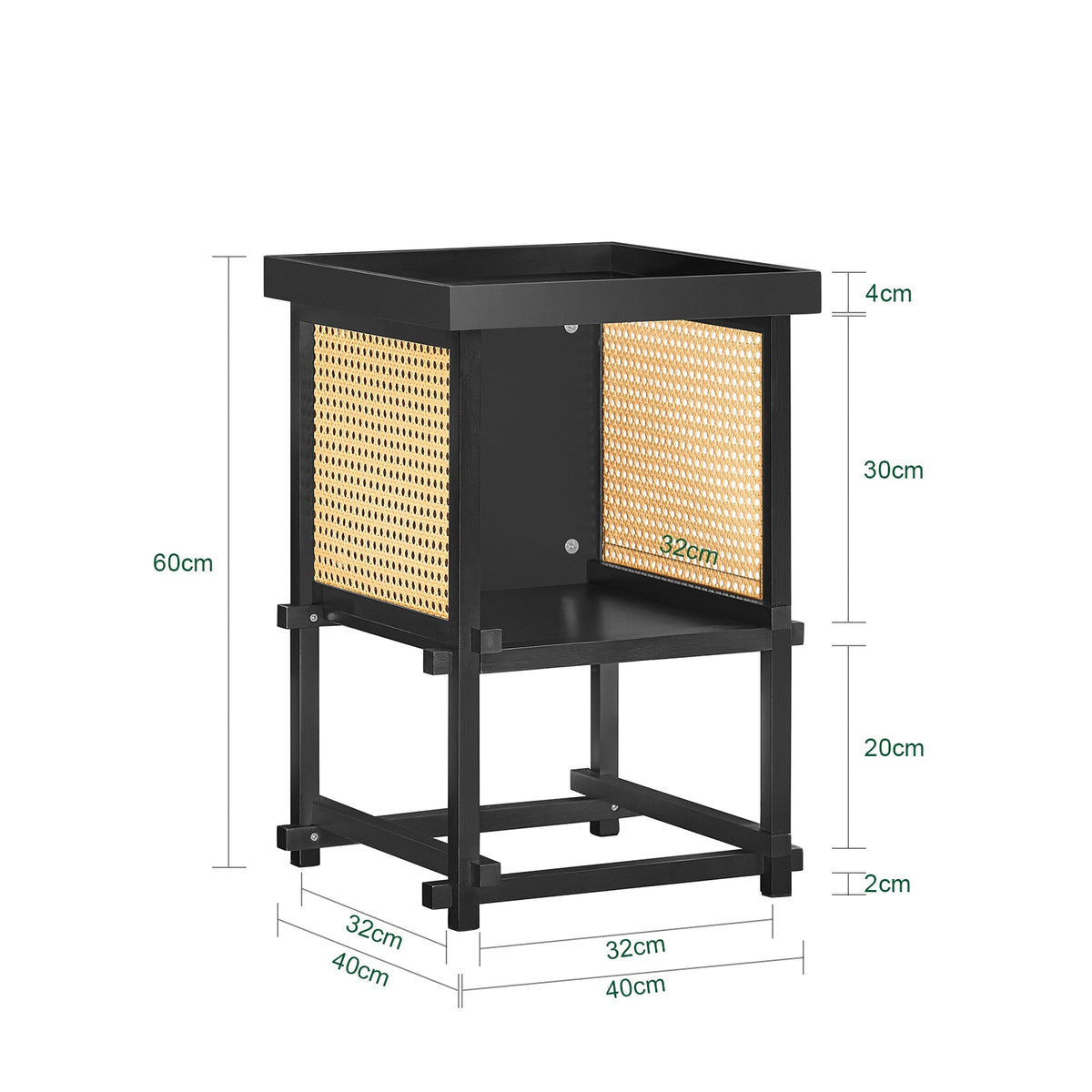 SoBuy table d'appoint HFBT03-SCH - 40×40×60 cm - noir-jaune - châssis en bambou & compartiment de rangement ouvert