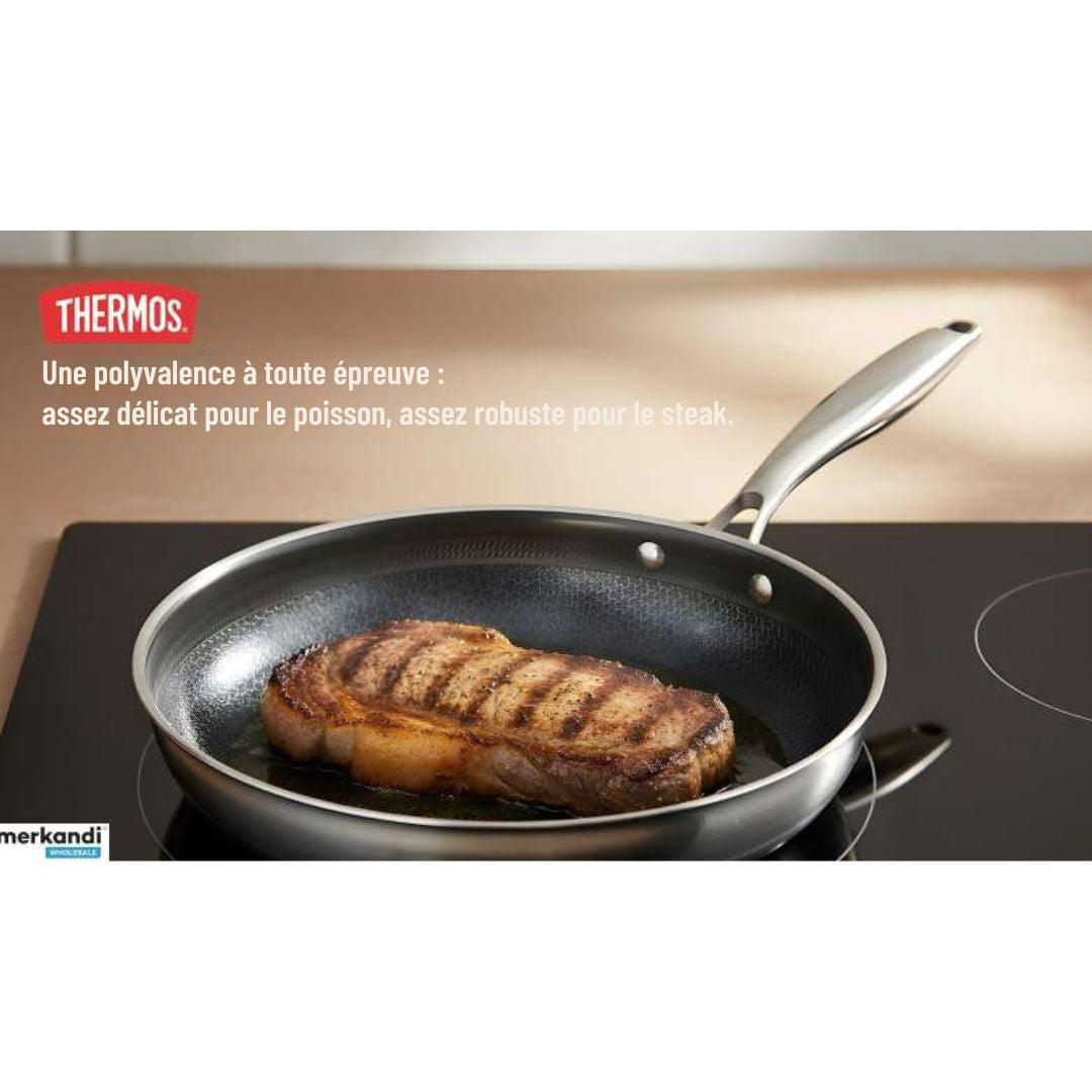 Poêle à crêpes - Thermos Thermoclad - 24 cm - revêtement antiadhésif en céramique sans PFAS - Acier inoxydable/Argent