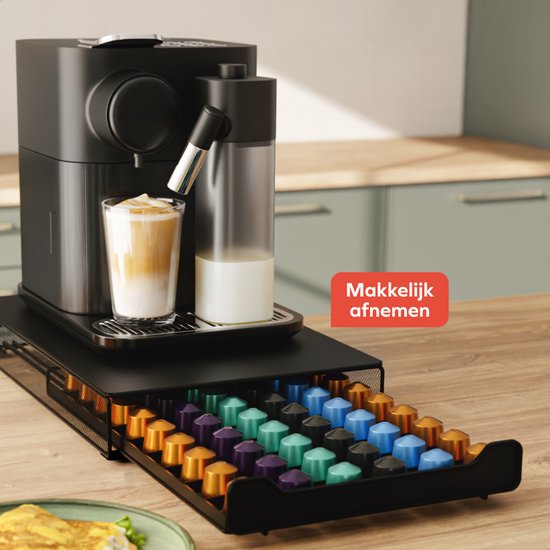 KitchenBrothers Porte-capsules de café - Porte-capsules - Compatible avec Nespresso - 60 capsules - Porte-capsules - Avec tiroir - Noir