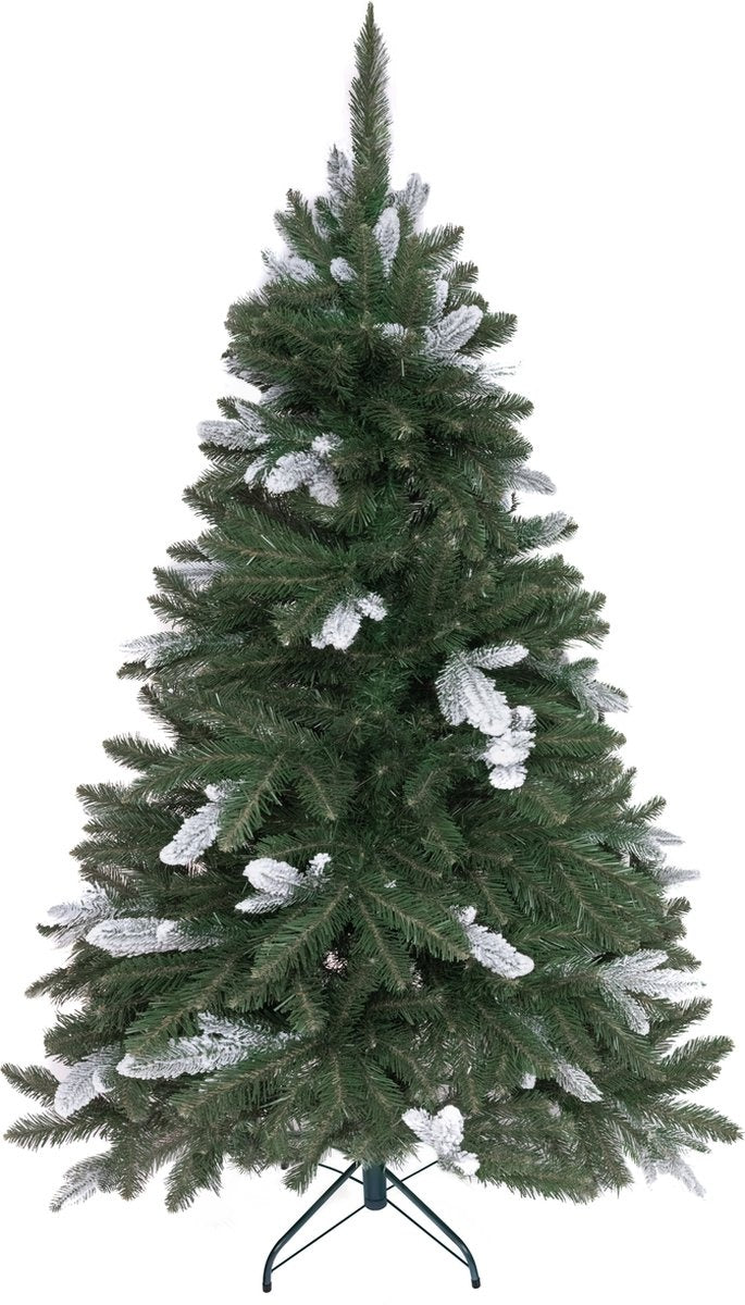 PristinePine Full Artificial Christmas tree with snow 210cm - Arbre de Noël robuste - Base en métal - Montage rapide