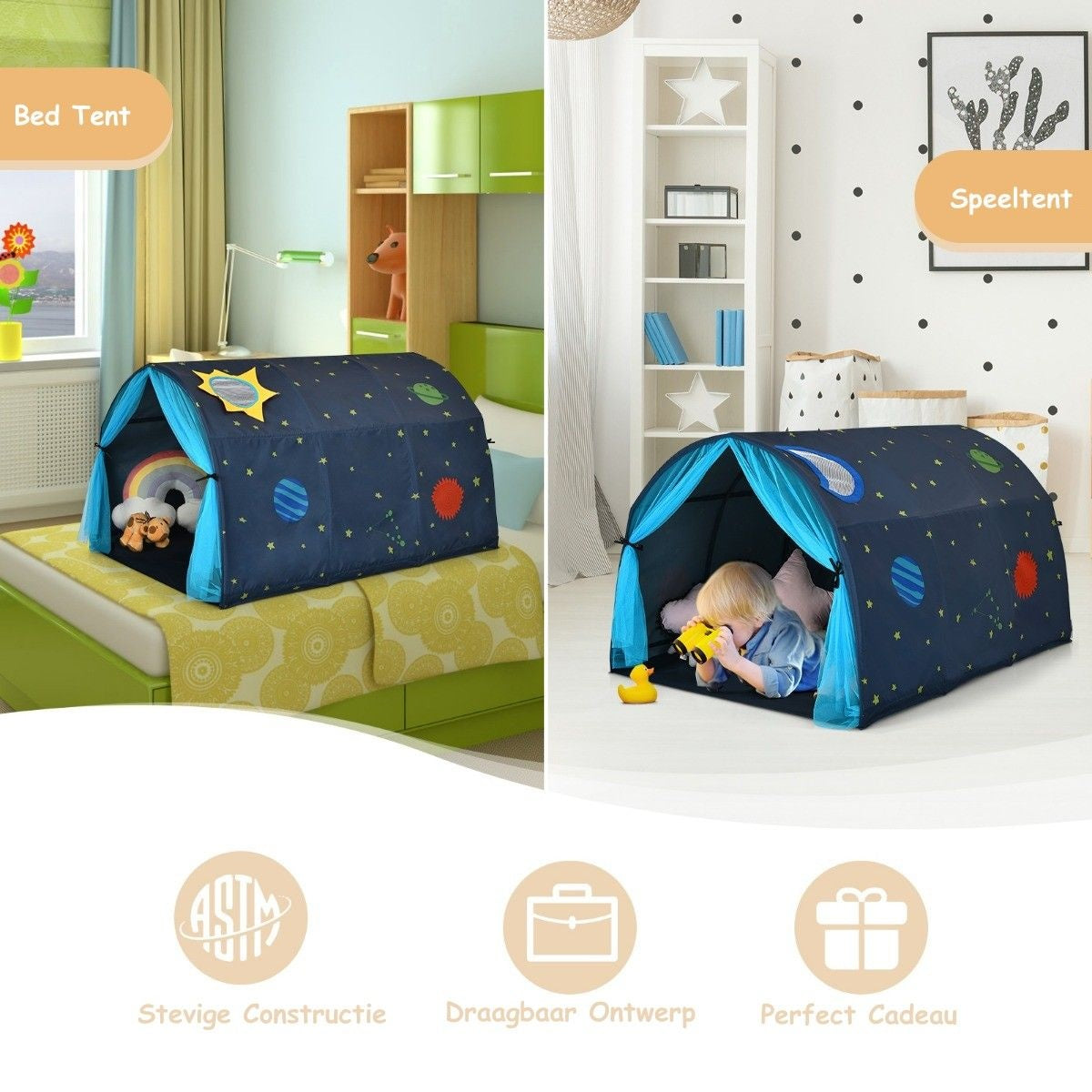 Coast Cot Princesse Maison de jeu pour enfants Princesse Tente pour enfants avec fenêtre, sac et rideau Bleu