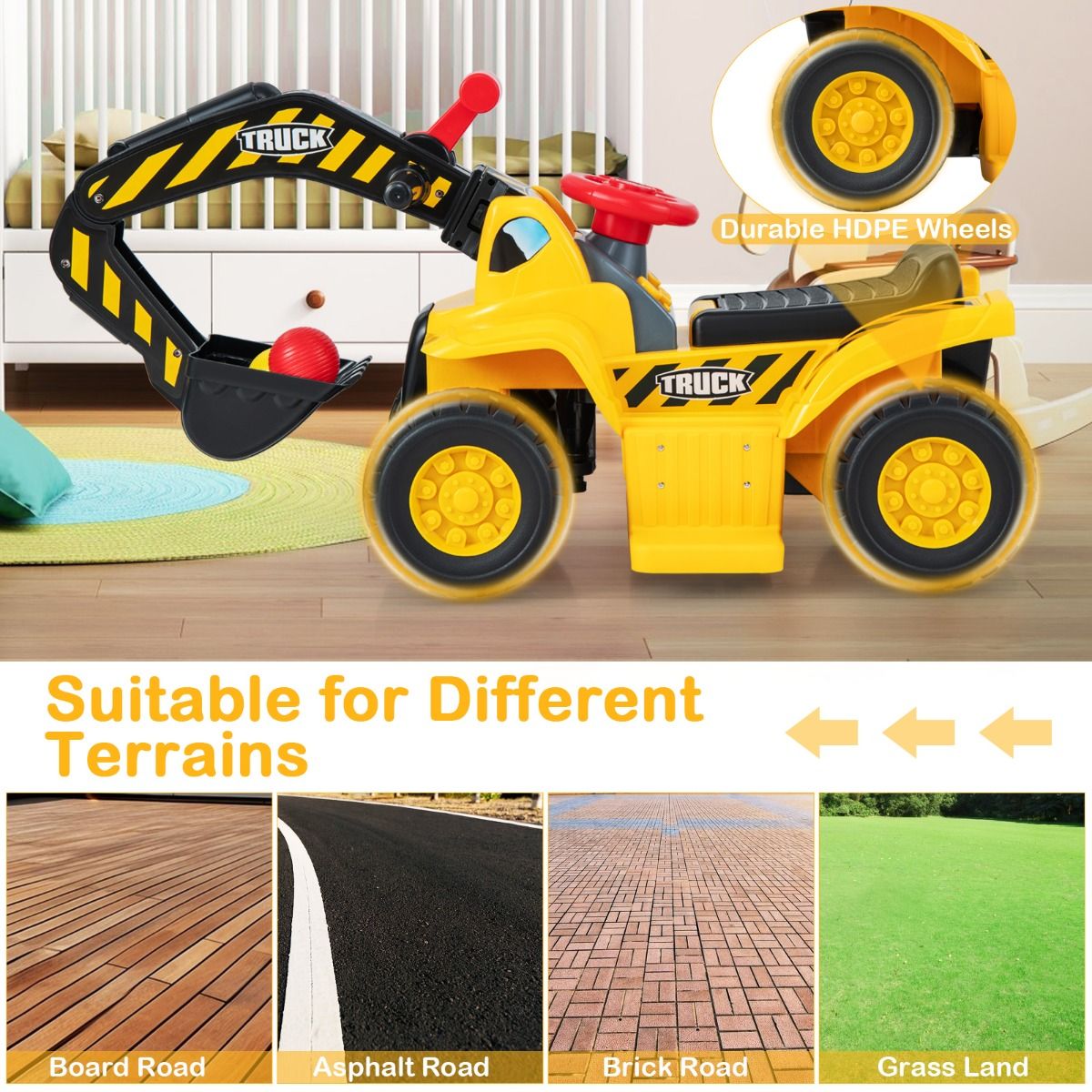 Pelleteuse électrique Coast pour enfants - Avec godet orientable - Effets sonores - Jaune et noir