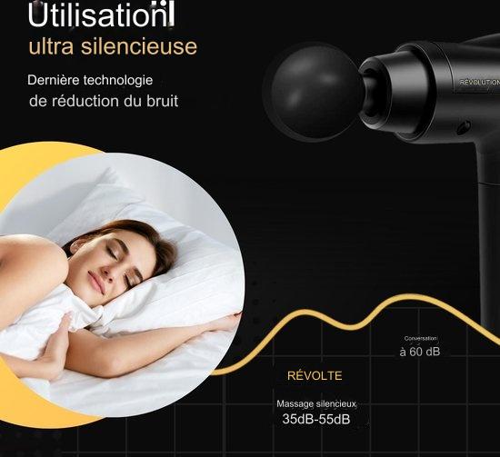 Pistolet de massage – Revolt – 30 vitesses – 6 embouts – Batterie 2500 mAh – Soulagement musculaire – Noir