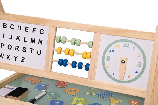 Sunny Nola Activités Chevalet – Petit chevalet en bois pour enfants - Chevalet de jeu avec tableau blanc et ardoise - Chevalet de peinture pour enfants – Tableau magnétique - Comprend un rouleau de papier, des aimants, des craies, des marqueurs et une gom
