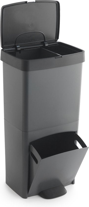 Poubelle de recyclage Sp Berner - poubelle - 2 ou 3 compartiments - plastique 100 % recyclé - gris