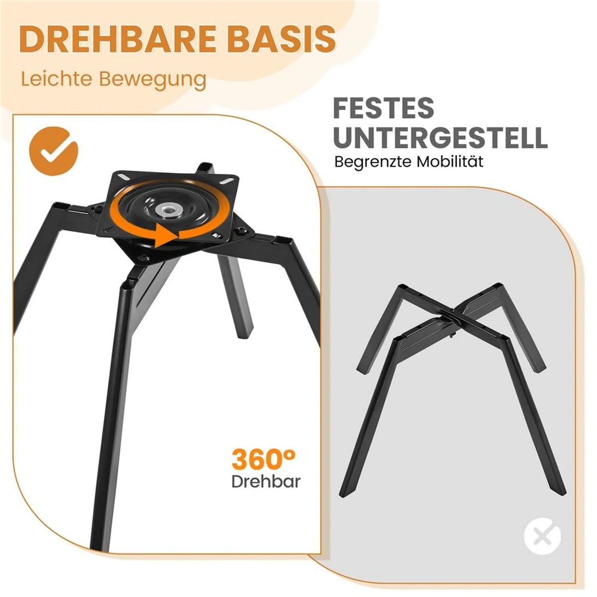 Yaheetech Swivel Chair Floral - Mécanisme de pivotement à 360°, coussin d'assise amovible et base en métal en forme de X - Pour chambre à coucher et bureau à domicile - Bouclé noir et métal - 57 x 61 x 75 cm