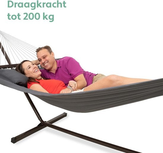 Hamac - Vita5 - Avec support et poteau d'écartement - 2 personnes - Coussin amovible - Résistant aux intempéries - Gris foncé